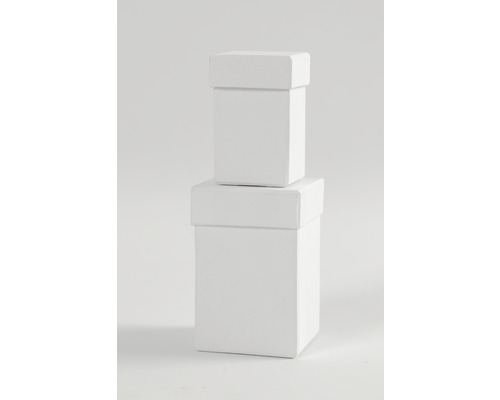 Zwei weiße quadratische Boxen mit Deckel