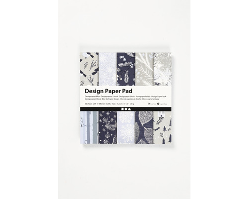 Designpapierblock mit winterlichen Motiven, 50 Blatt, circa 15 mal 15 Zentimeter