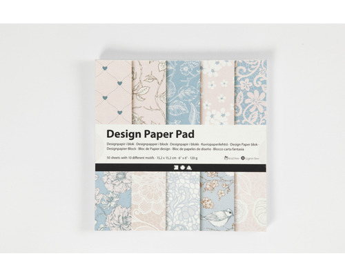 Designpapierblock mit verschiedenen Motiven, 50 Blatt, 15,2 x 15,2 cm, säurefrei, ligninfrei