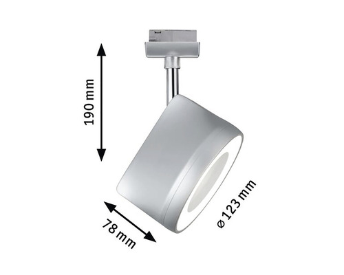 Silberner LED-Strahler mit Abmessungen