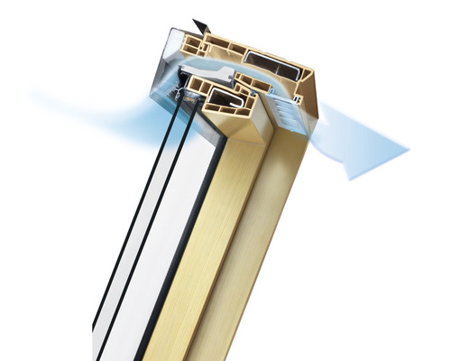 Schnittansicht eines Dachfensters zur Veranschaulichung der Belüftung