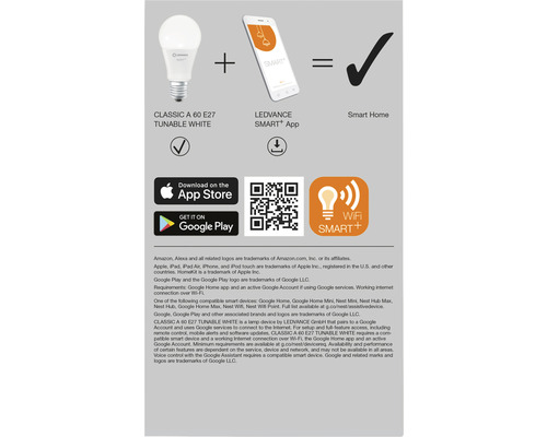 Représentation d''une lampe LED en combinaison avec l''application LEDVANCE Smart Plus pour la commande d''un système de Smart Home