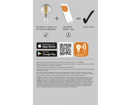 Filament Classic A 44 E27 Smoke dimmbar plus LEDVANCE Smart Plus App gleich Smart Home