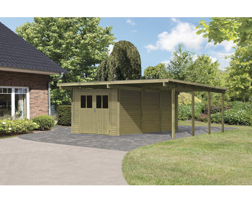 Doppelcarport Karibu Eco 3 mit integriertem Abstellraum 11 m² 527 x 576 cm kesseldruckimprägniert