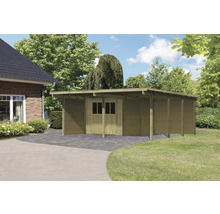 Holzgarage mit Geräteschuppen im Garten