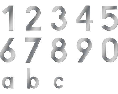 Hausnummern aus Metall von Null bis Neun und die Buchstaben a, b, c