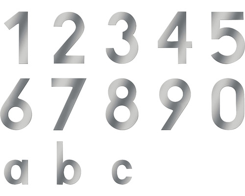 Hausnummern aus Metall: Zahlen von 1 bis 9, 0 und Buchstaben a, b, c