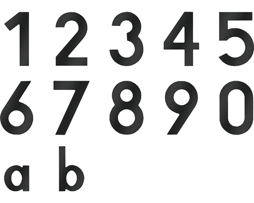 Hausnummern, Ziffern von 1 bis 0 und Buchstaben a und b