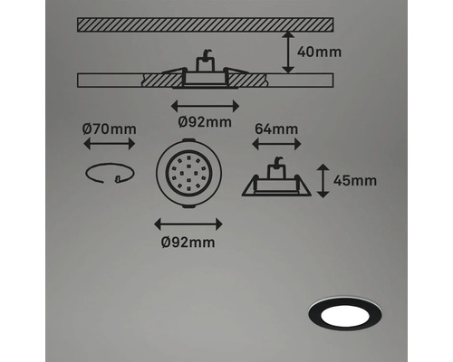 Schéma technique d''un spot encastrable avec dimensions