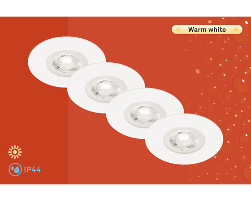 Lot d'éclairages LED à encastrer 4 pces 4,9W 480 lm 3000 K blanc chaud IP44 blanc Ø 90/68 mm 230V 4 pièces