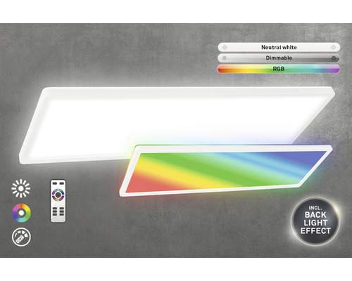LED Panel dimmbar 22W 3000 lm 4000 K RGB Farbwechsel 58x20 cm weiß + Backlight Effect + Fernbedienung