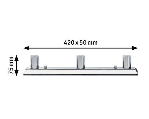 Image d''une lampe chromée mesurant 420 x 50 millimètres et d''une hauteur de 75 millimètres.