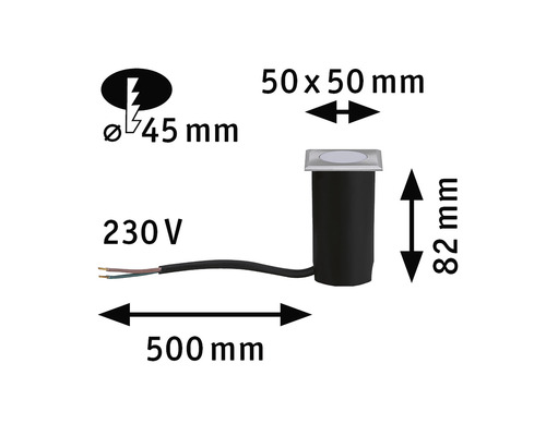 Maße einer Bodeneinbauleuchte mit 230 Volt Anschluss