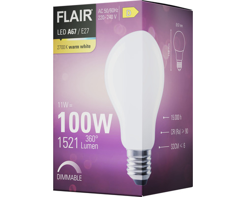 Ampoule LED FLAIR à intensité lumineuse variable A67 E27/11W(100W