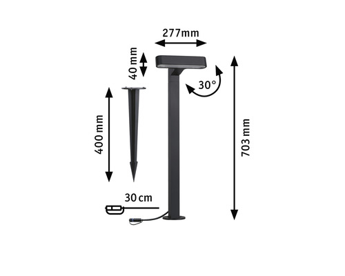 Abmessungen der Gartenleuchte mit Erdspieß