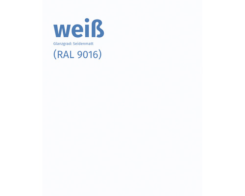 Farbe Weiss, Glanzgrad seidenmatt, RAL 9016