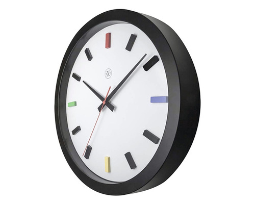 Horloge murale avec marqueurs colorés et cadre noir