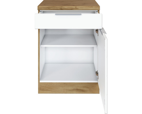 Meuble de salle de bain ouvert avec tiroir et étagères