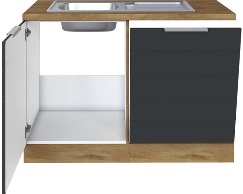 Küchenunterschrank mit Spüle und Tür geöffnet