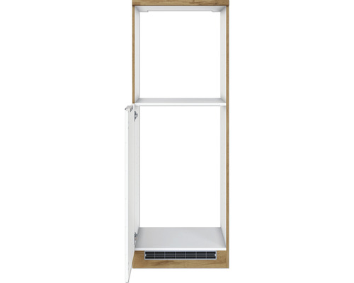 Armoire de salle de bains ouverte avec porte, étagère et grille d''aération