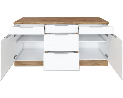 Buffetschrank mit offenen Schubladen und Schranktüren