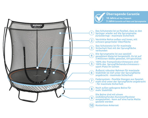 Trampolin mit Sicherheitsnetz für den Aussenbereich