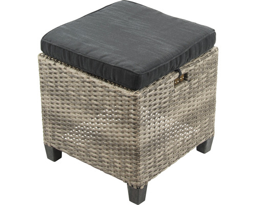 Tabouret tressé avec coussin d''assise gris pour l''extérieur