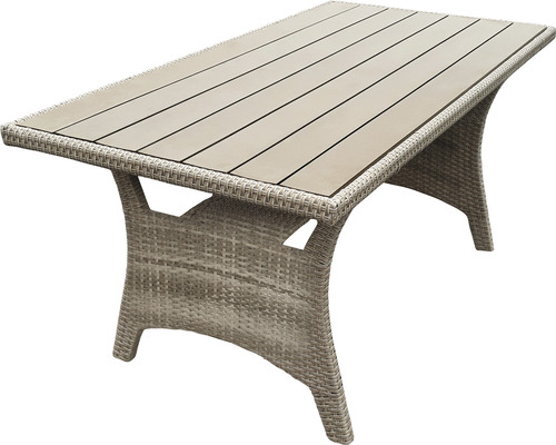Table de jardin rectangulaire avec cadre en rotin et plateau