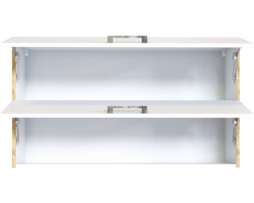 Armoires de salle de bain blanches ouvertes avec poignées