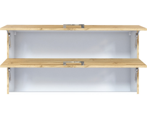 Offener Hängeschrank mit zwei Türen und Griffen