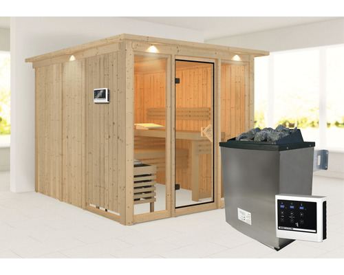 Sauna mit Saunaofen und Steuerung