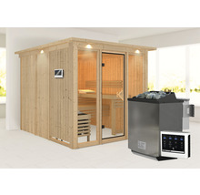 Sauna aus Holz mit Saunaofen und Steuerung