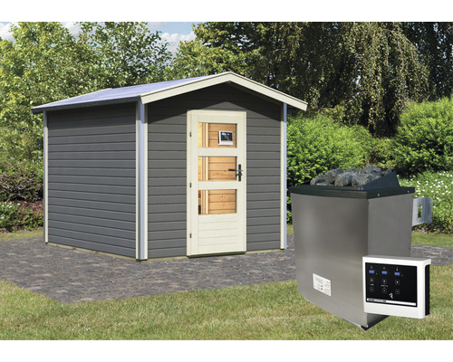 Sauna extérieure avec poêle de sauna et commande pour le jardin