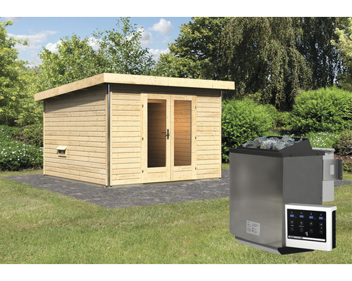 Sauna extérieure avec poêle de sauna dans le jardin