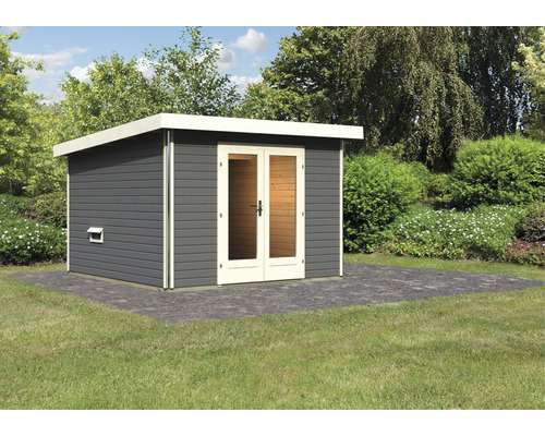 Abri de jardin en bois avec porte double dans le jardin