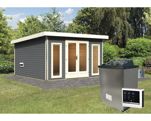 Sauna de jardin avec poêle de sauna et commande dans le jardin