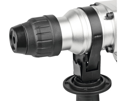 Detailansicht eines Bohrhammers mit Bohrfutter und Griff