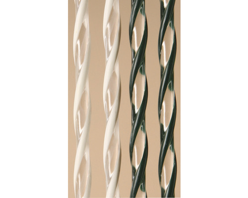 Gros plan sur deux fils de fer à ligaturer torsadés blancs et deux verts