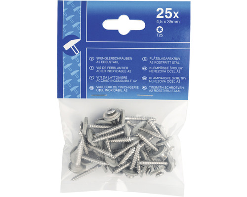 Lot de 25 vis de ferblantier A2 acier inoxydable, taille 4,5 x 35 mm