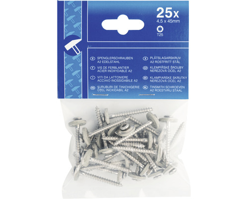 Paquet de vis à tôle A2 en acier inoxydable 4,5 x 45 mm, 25 pièces