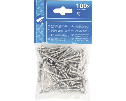 Verpackung Terrassenschrauben aus Edelstahl A2, 5x40 Millimeter, 100 Stück