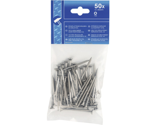 Spanplattenschrauben A2 Edelstahl, 50 Stück, 5 x 60 mm