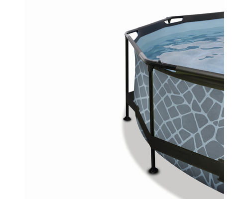 Detailansicht eines Stahlrahmenpools mit grauem Steinmuster