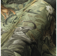 Tapete mit Dschungelmotiv mit Elefant, Affe, Vogel und Raubkatze