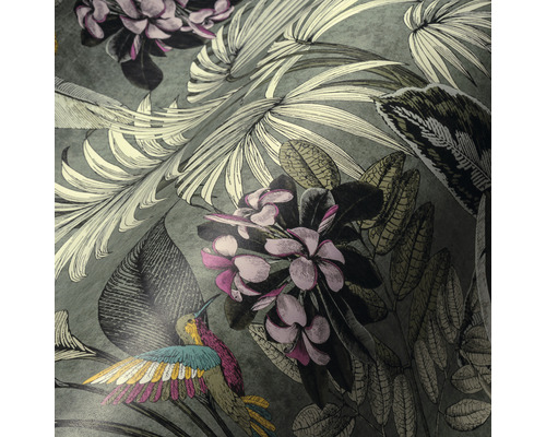 Papier peint à motifs de jungle, de fleurs et d''oiseaux
