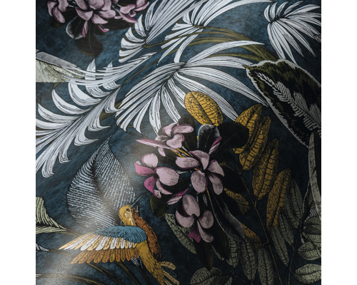 Papier peint avec motifs de plantes et d''oiseaux
