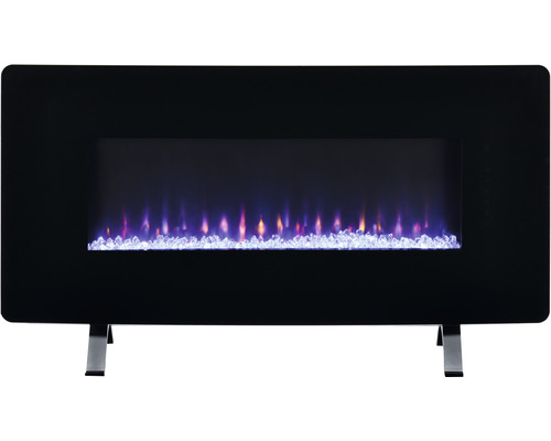 Elektrischer Kamin mit Dekosteinen und Flammeneffekt in schwarzem Gehäuse