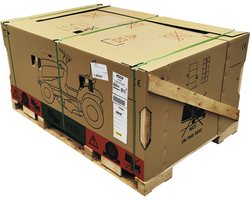 Tracteur de pelouse emballé sur une palette