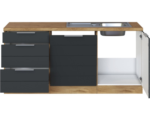 Küchenzeile mit Spüle, Schubladen und Schrank
