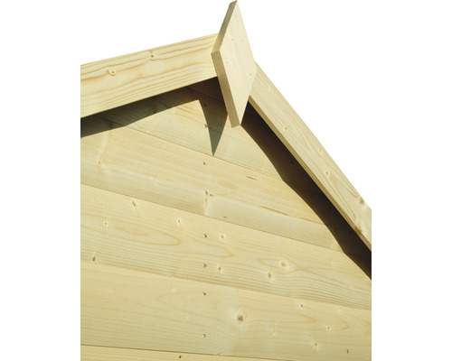 Detailansicht eines Gartenhauses mit Giebeldach aus Holz